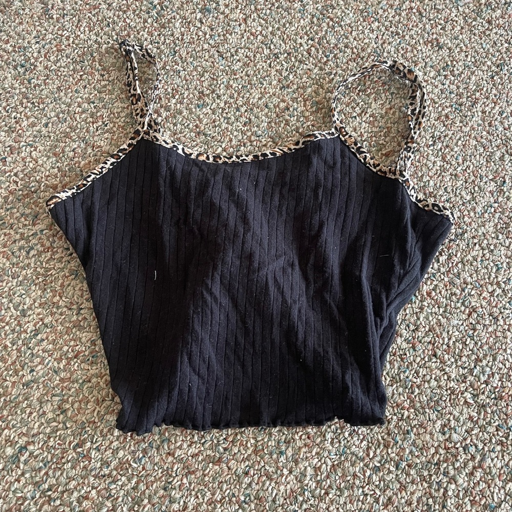 SHEIN Black Camisole with Leopard Trim